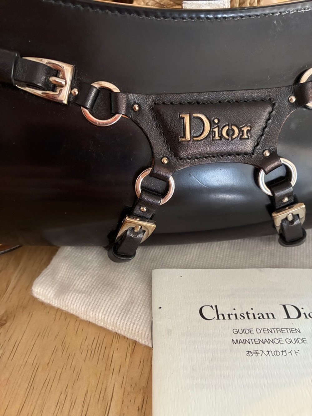 Vintage Dior Black Leather Wristlet with Silver Hardware - Picture 2 of 6